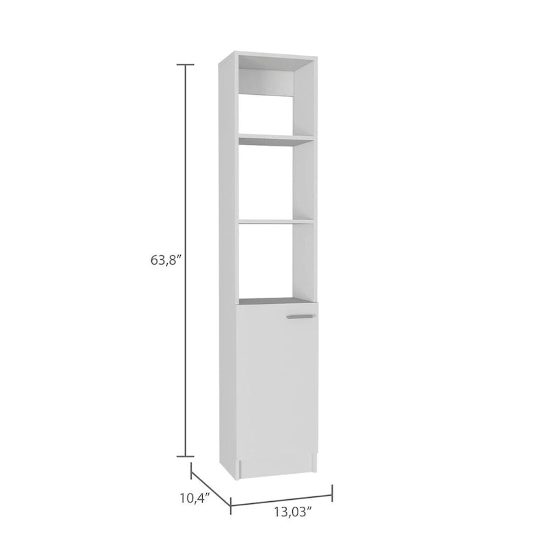 Single-Door Linen Storage Cabinet with 3 Open Shelves – Weathered Oak Finish