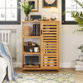 Bamboo Bathroom Storage Cabinet with Shutter Door and 3 Open Side Shelves