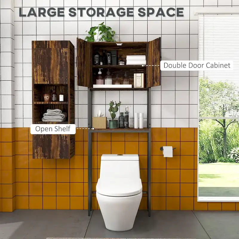 Industrial Over-Toilet Storage Cabinet with Double Door and Adjustable Shelf