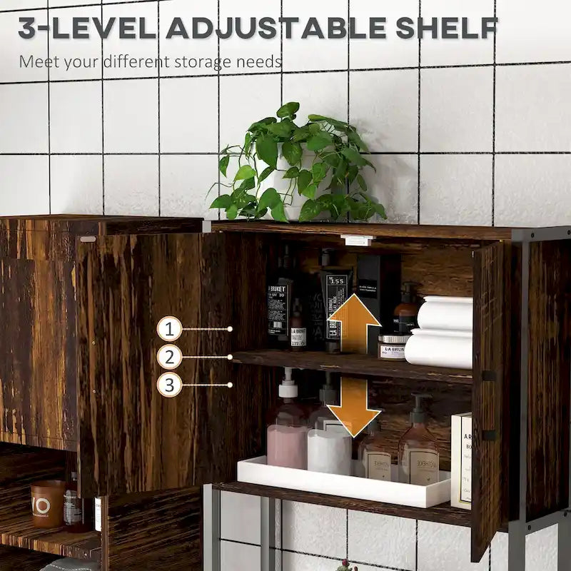 Industrial Over-Toilet Storage Cabinet with Double Door and Adjustable Shelf