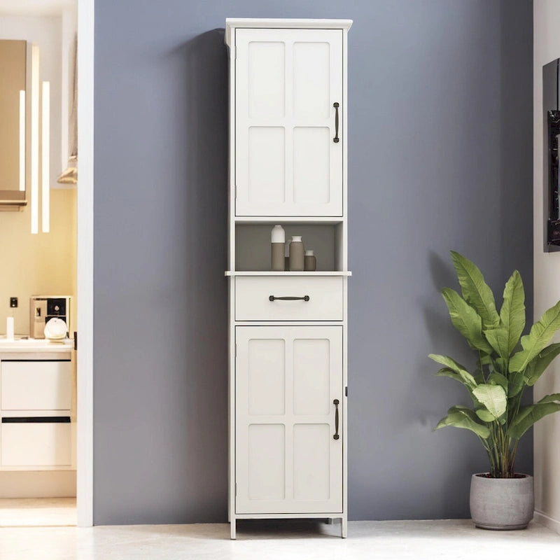 Narrow Double-Door Floor Cabinet with Carved Door Panel