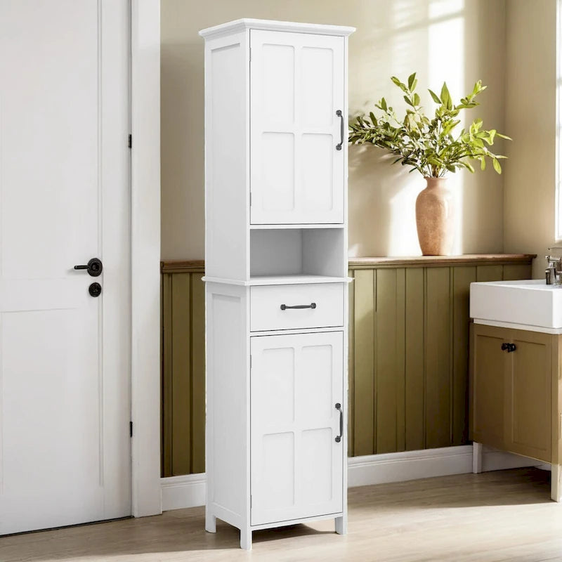 Narrow Double-Door Floor Cabinet with Carved Door Panel