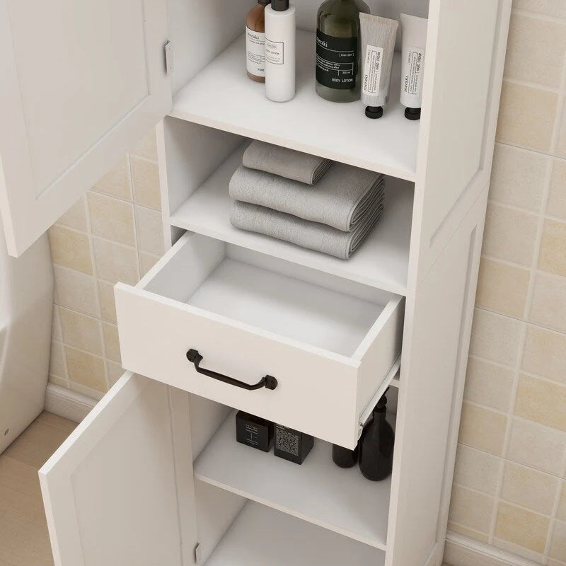 Narrow Double-Door Floor Cabinet with Carved Door Panel