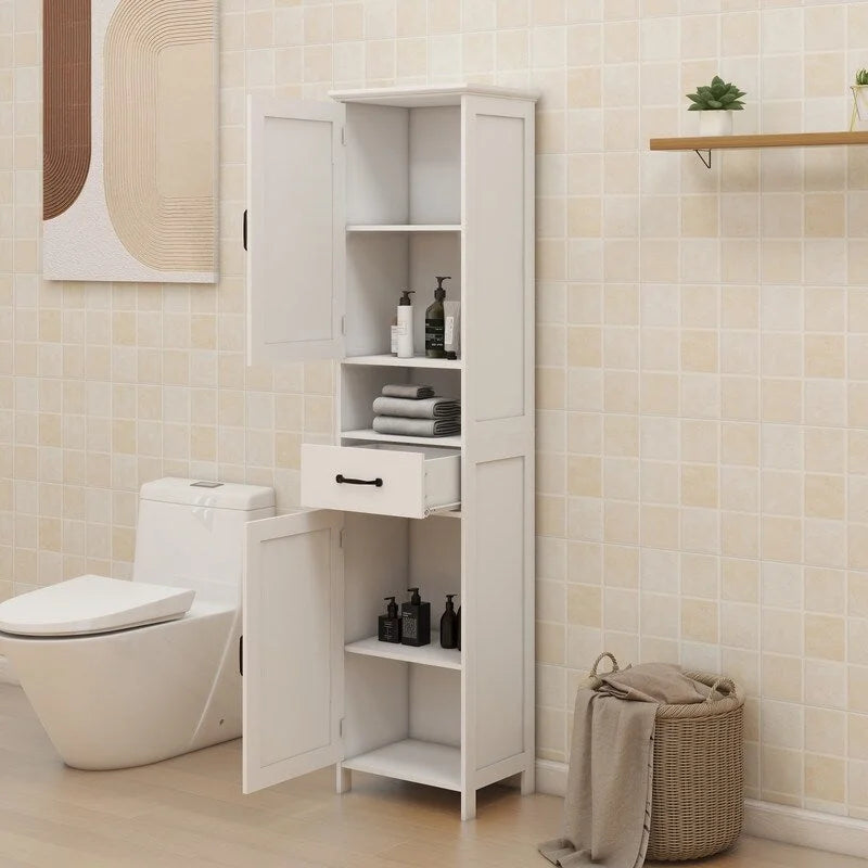 Narrow Double-Door Floor Cabinet with Carved Door Panel