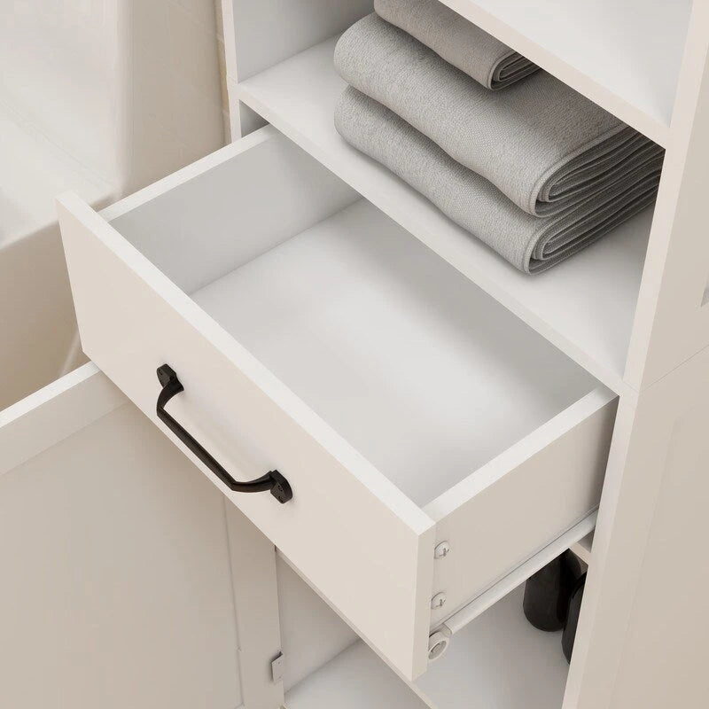 Narrow Double-Door Floor Cabinet with Carved Door Panel