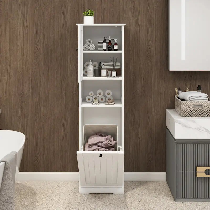 Tilt-Out Laundry Sorter Cabinet with Top Shelf and Removable Cloth Bag