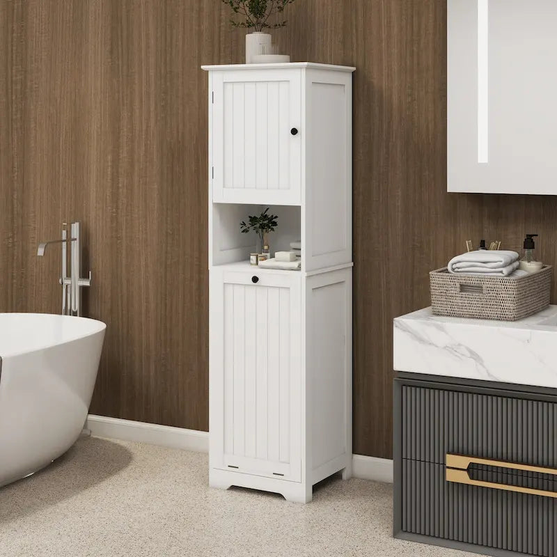 Tilt-Out Laundry Sorter Cabinet with Top Shelf and Removable Cloth Bag