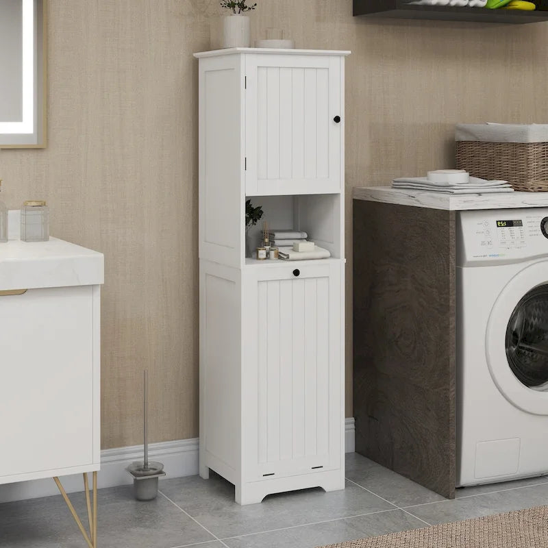 Tilt-Out Laundry Sorter Cabinet with Top Shelf and Removable Cloth Bag