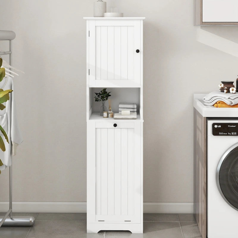 Tilt-Out Laundry Sorter Cabinet with Top Shelf and Removable Cloth Bag