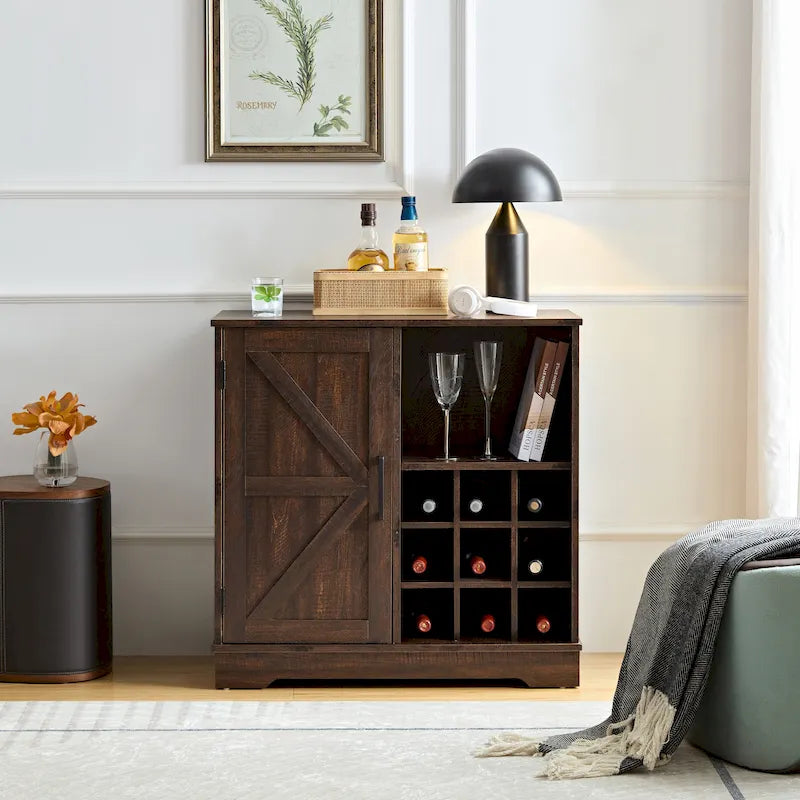 Farmhouse Sideboard Buffet Cabinet with Wine Rack & Adjustable Shelves