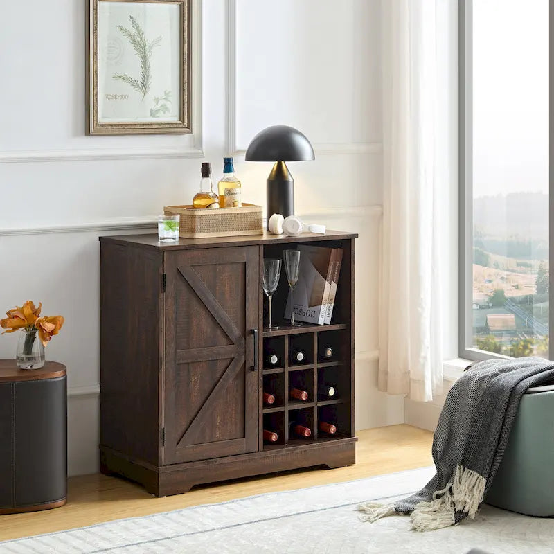 Farmhouse Sideboard Buffet Cabinet with Wine Rack & Adjustable Shelves