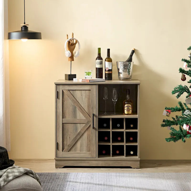 Farmhouse Sideboard Buffet Cabinet with Wine Rack & Adjustable Shelves