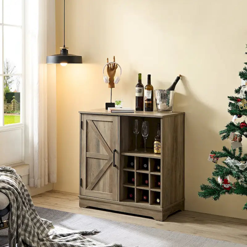 Farmhouse Sideboard Buffet Cabinet with Wine Rack & Adjustable Shelves