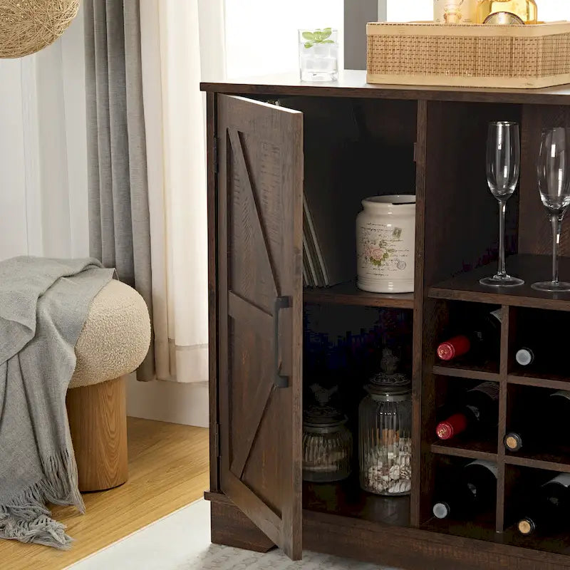 Farmhouse Sideboard Buffet Cabinet with Wine Rack & Adjustable Shelves