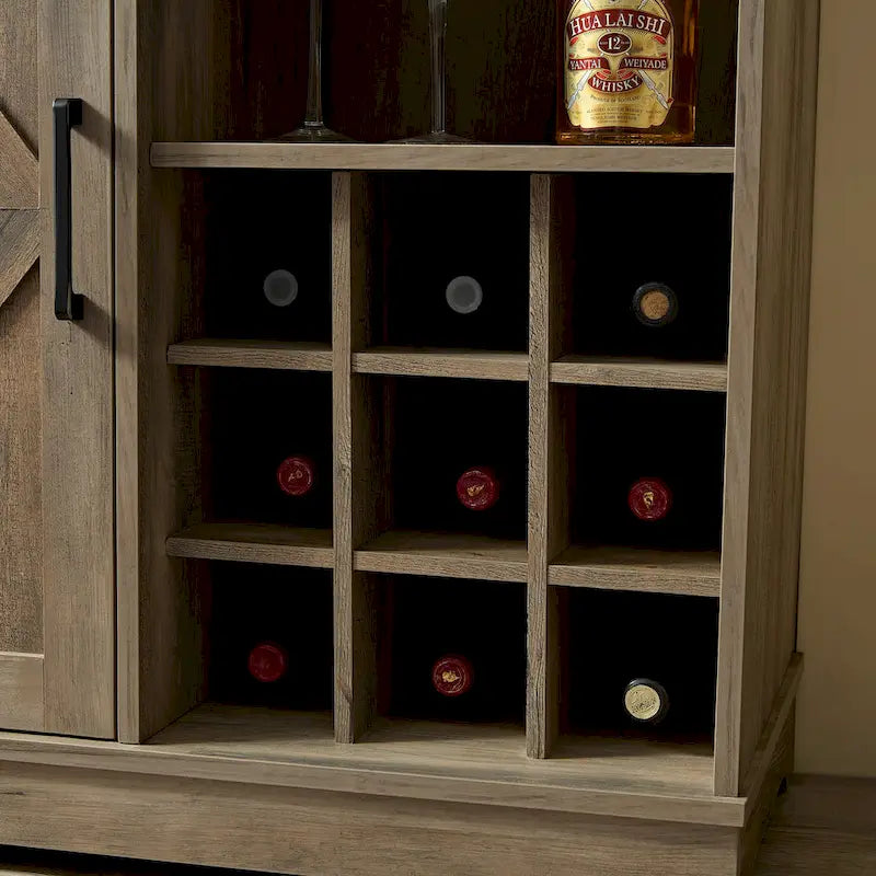 Farmhouse Sideboard Buffet Cabinet with Wine Rack & Adjustable Shelves