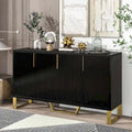 Modern Luxury 4-Door Sideboard with Marble-Look Top, Pinstripe Doors & Gold Legs