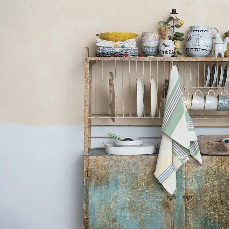 Vintage Distressed Metal Cabinet with Wire Slatted Shelves