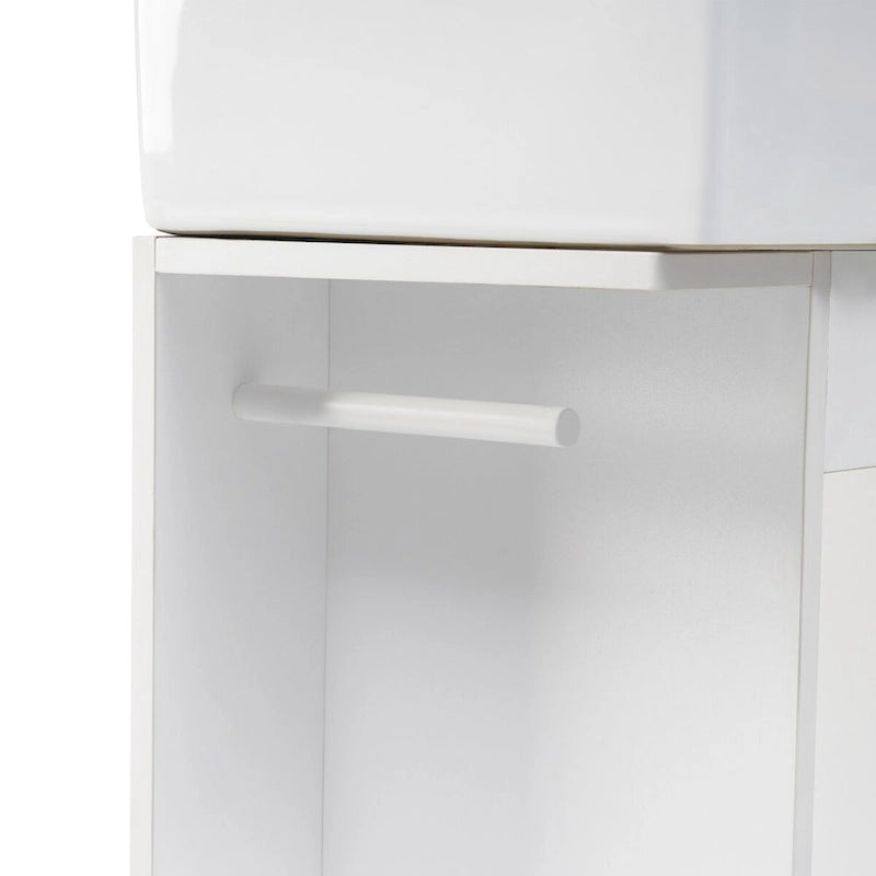 Bathroom Vanity Cabinet with Ceramic Sink, 2-Tier Side Shelf and Paper Holder