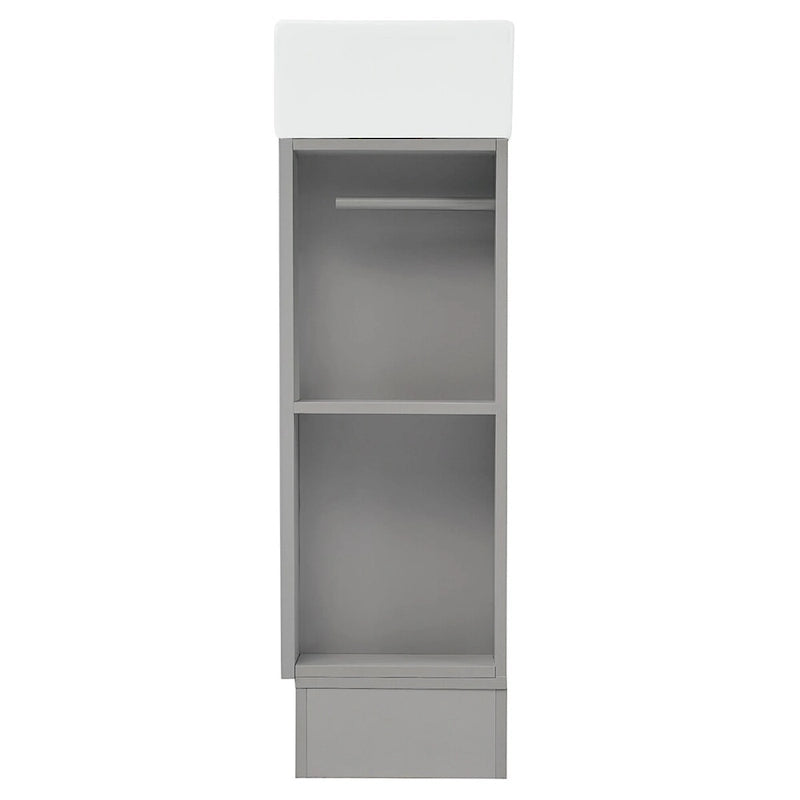 Mobile lavabo da bagno con lavandino in ceramica, ripiano laterale a 2 livelli e portarotolo