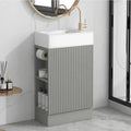 Mobile lavabo da bagno con lavandino in ceramica, ripiano laterale a 2 livelli e portarotolo