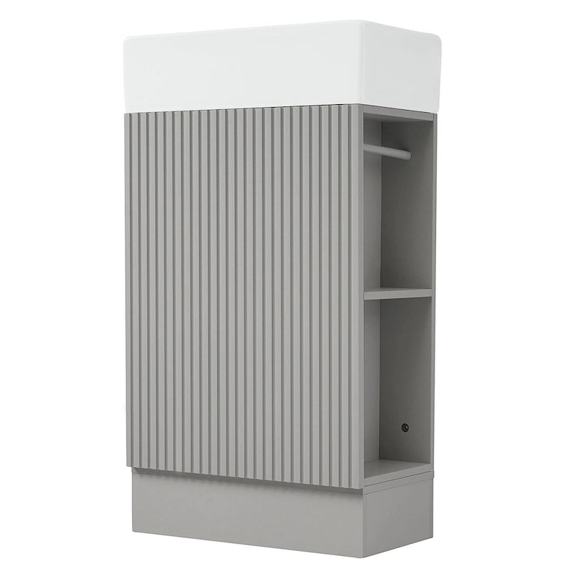 Mobile lavabo da bagno con lavandino in ceramica, ripiano laterale a 2 livelli e portarotolo