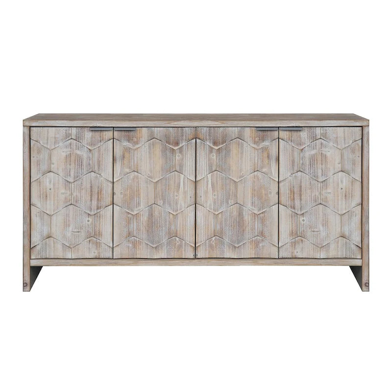 4-Door Fluted Wood Sideboard with Adjustable Shelves