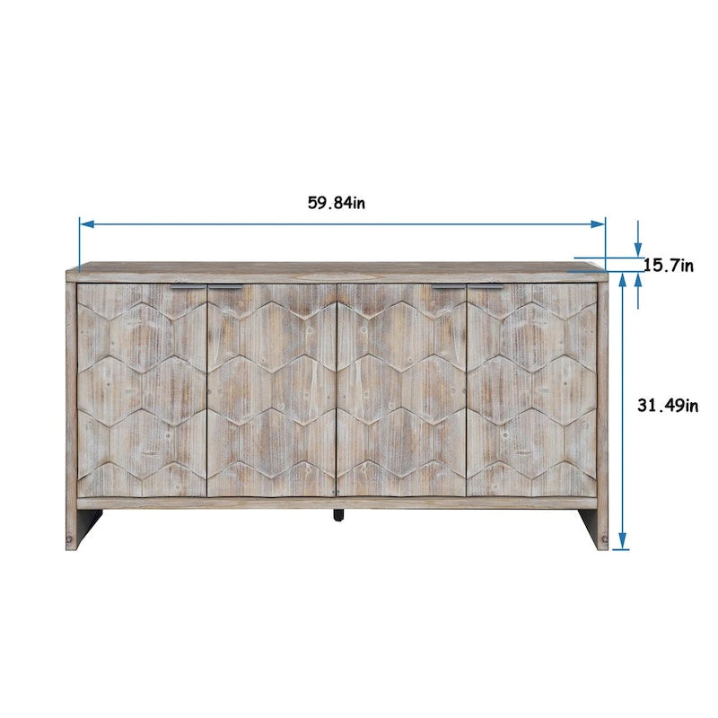 4-Door Fluted Wood Sideboard with Adjustable Shelves