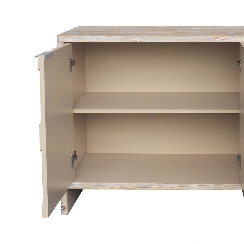 4-Door Fluted Wood Sideboard with Adjustable Shelves
