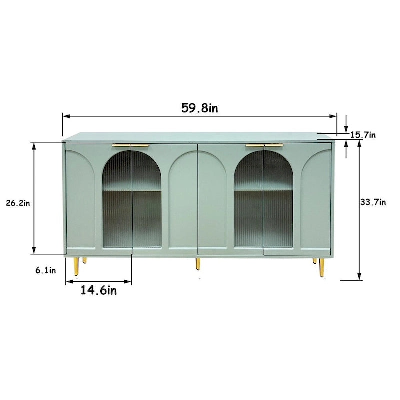 Mint Green Accent Cabinet with Fluted Glass Doors & Adjustable Shelves