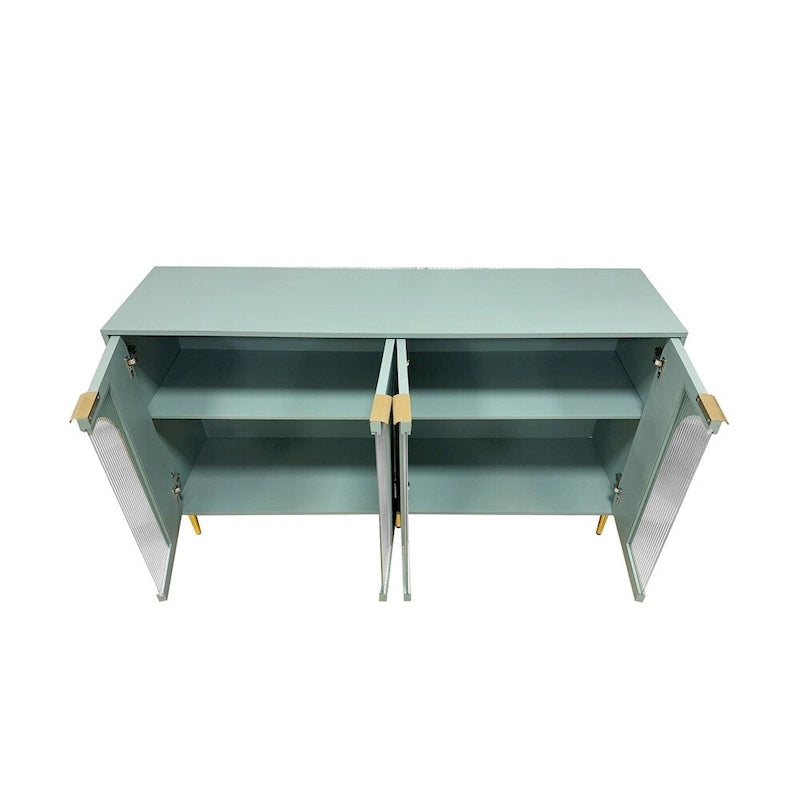 Mint Green Accent Cabinet with Fluted Glass Doors & Adjustable Shelves