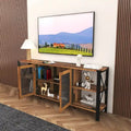 Industrial Wood & Metal TV Stand with Mesh Door – Fits TVs Up to 80"