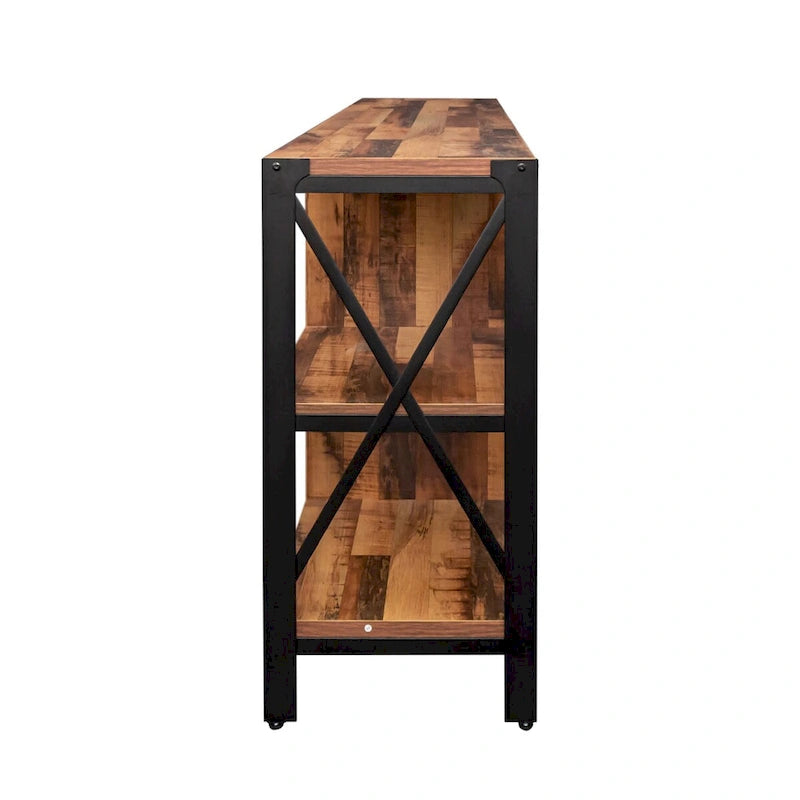 Industrial Wood & Metal TV Stand with Mesh Door – Fits TVs Up to 80"