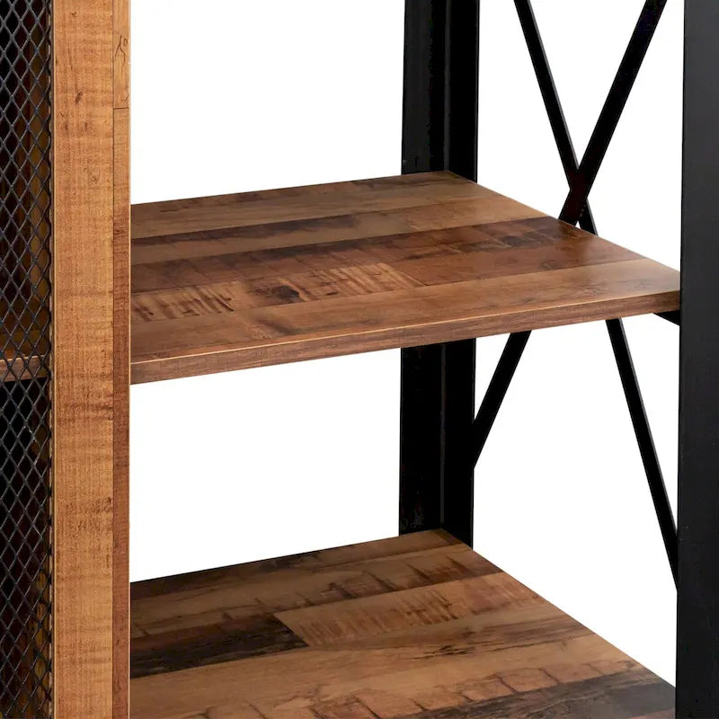 Industrial Wood & Metal TV Stand with Mesh Door – Fits TVs Up to 80"