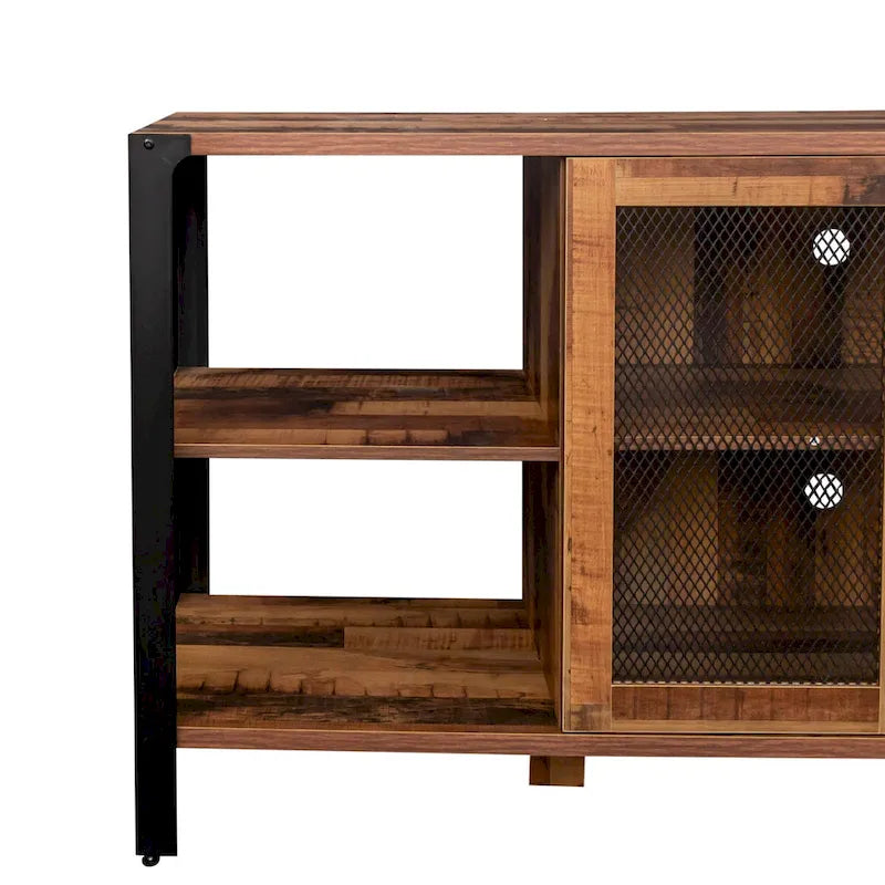 Industrial Wood & Metal TV Stand with Mesh Door – Fits TVs Up to 80"