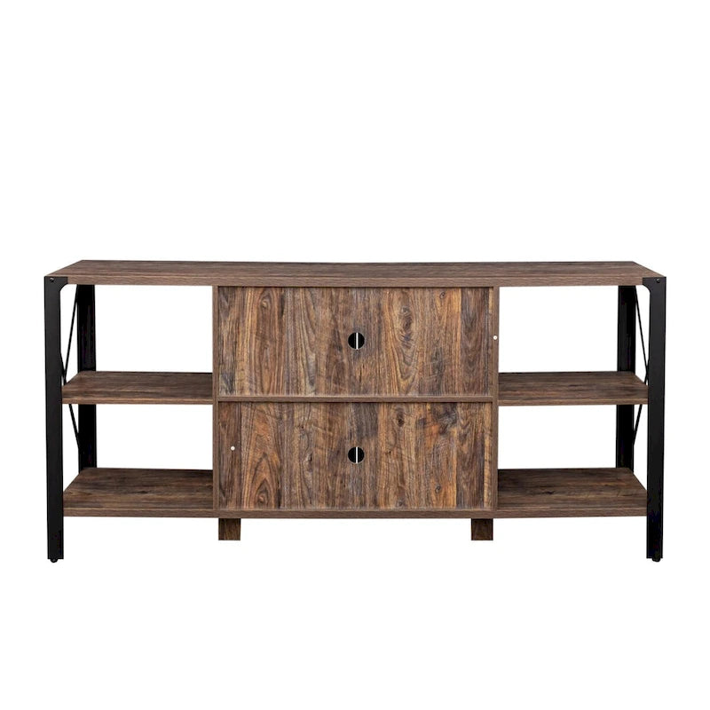 Industrial Wood & Metal TV Stand with Mesh Door – Fits TVs Up to 80"