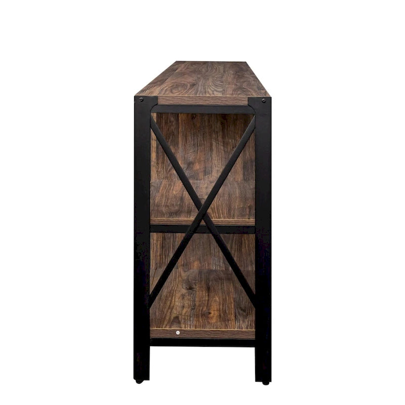Industrial Wood & Metal TV Stand with Mesh Door – Fits TVs Up to 80"
