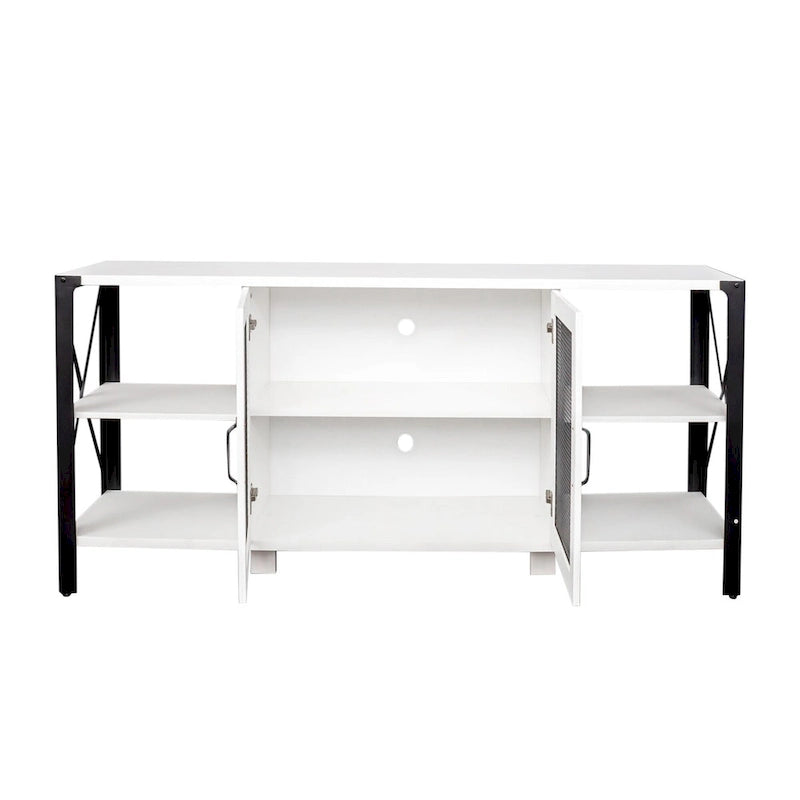 Industrial Wood & Metal TV Stand with Mesh Door – Fits TVs Up to 80"