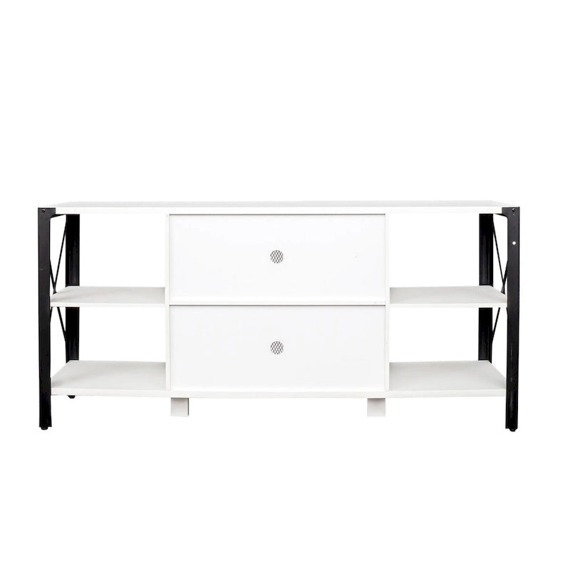 Industrial Wood & Metal TV Stand with Mesh Door – Fits TVs Up to 80"