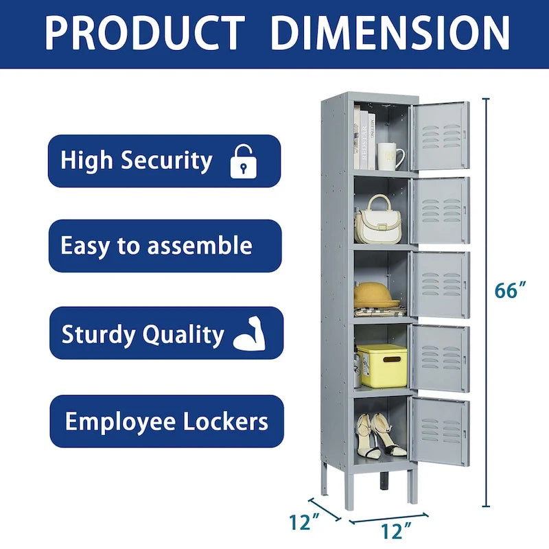 5-Door Steel Storage Locker with Individual Locks