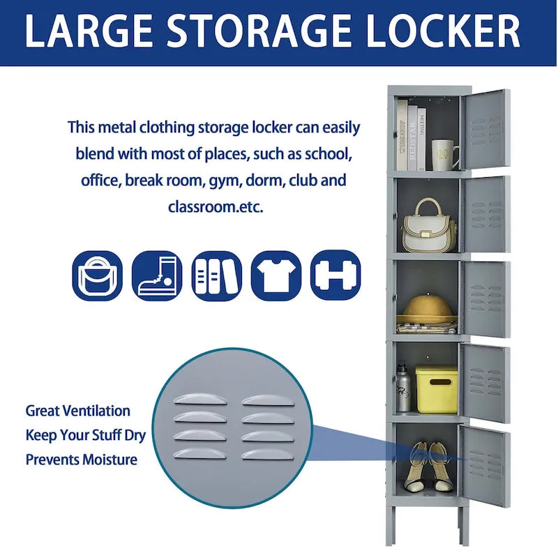 5-Door Steel Storage Locker with Individual Locks